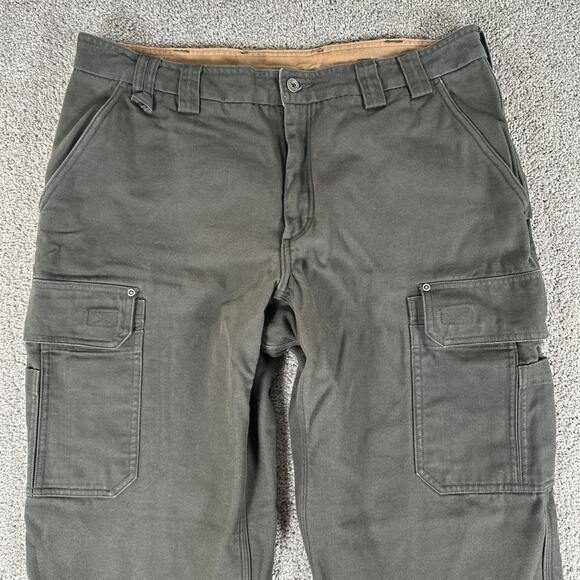 Duluth Trading Co Pants Men 40x30 Moss Green Fleece Lined Canvas Cargo Workwear - Picture 3 of 10